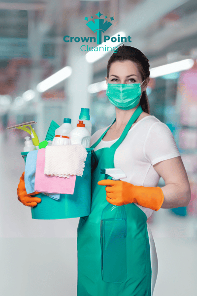Cleaner standing in retail store, getting ready to clean in Charlotte NC.
