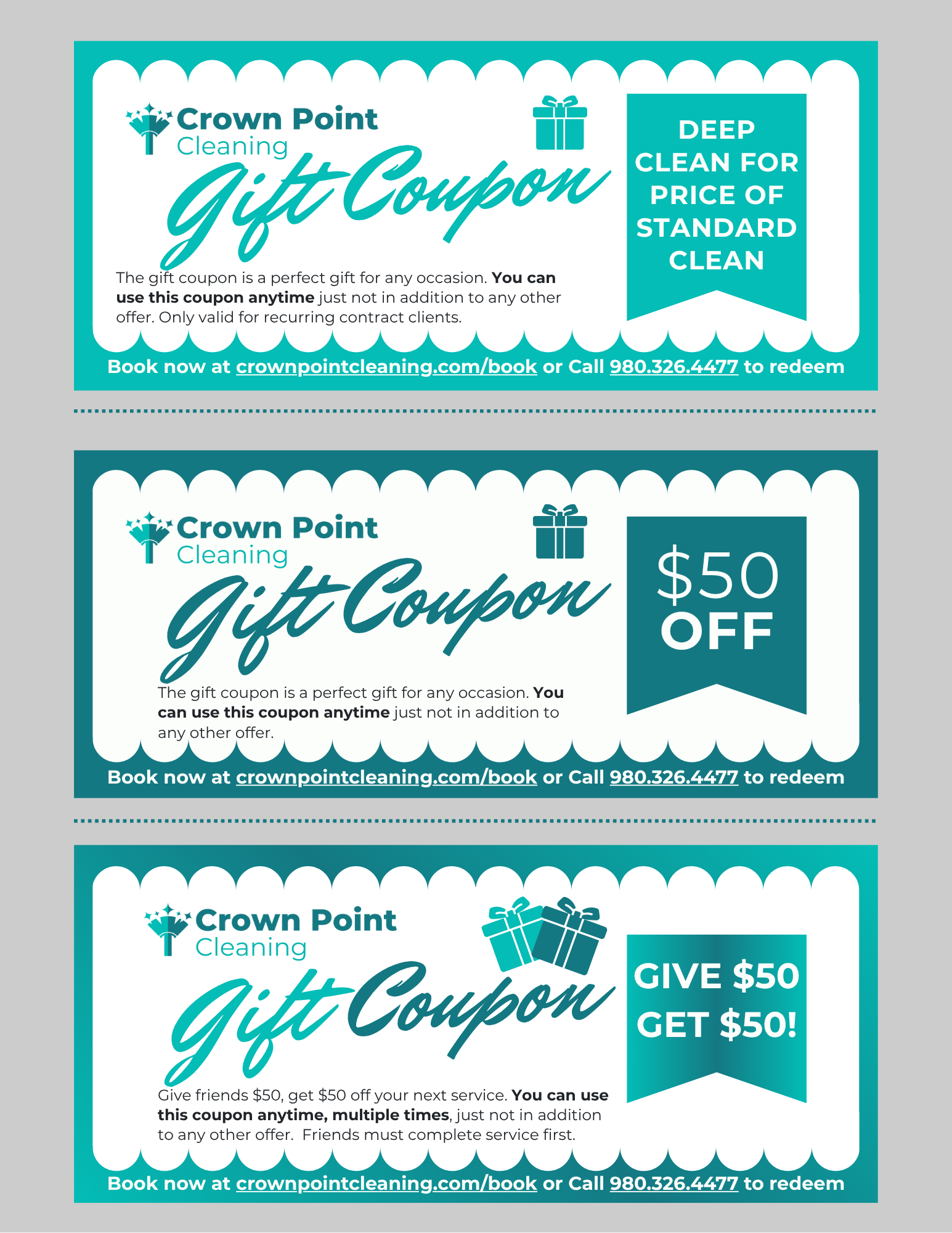 Coupons for cleanings in Charlotte NC from Crown Point Cleaning.